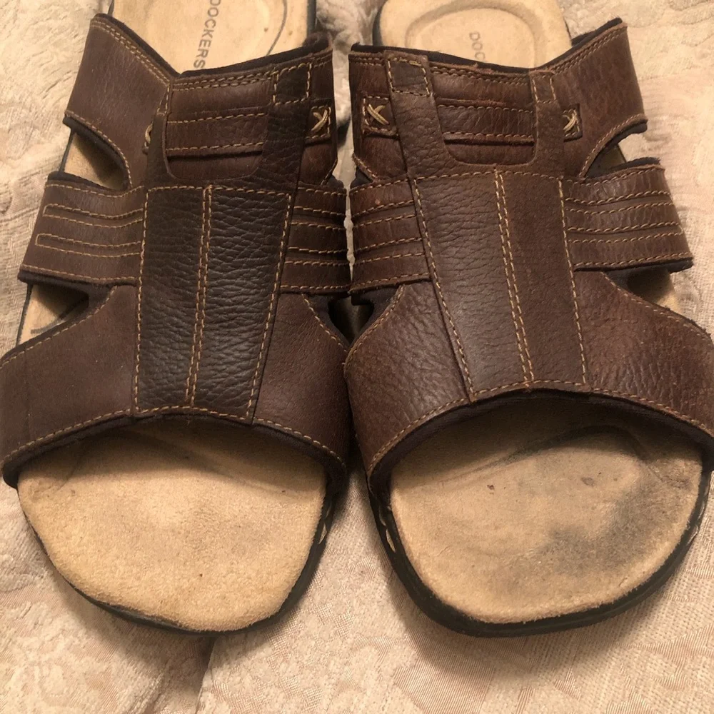 Dockers Men's Dark Brown Leather Slide Sandals